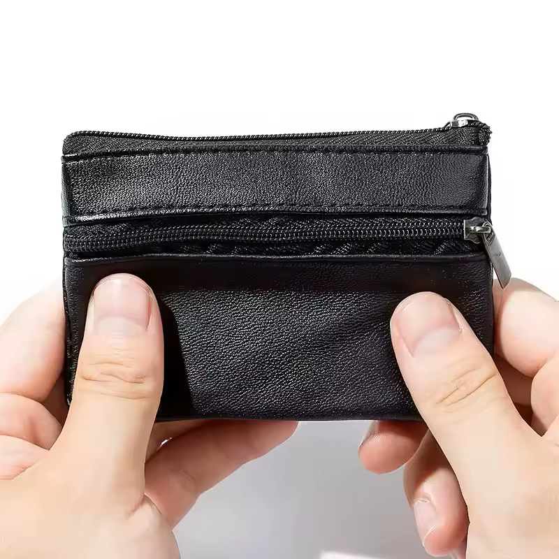 Porte-monnaie en cuir noir adapté aux hommes et aux femmes