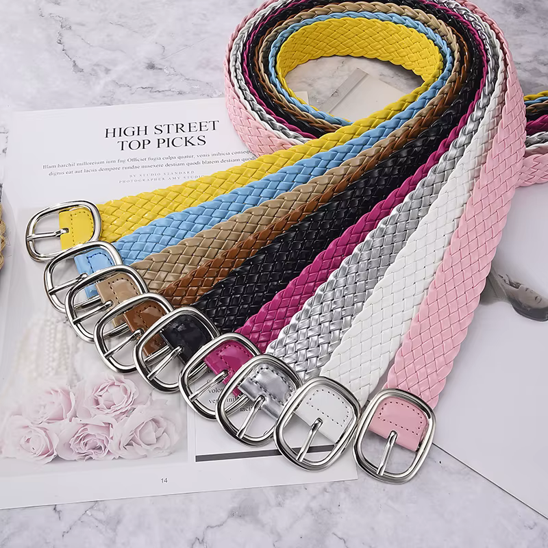 Ceintures tressées de couleurs vives pour femmes, ornement de taille pour dames, sans trous, assorties à tout