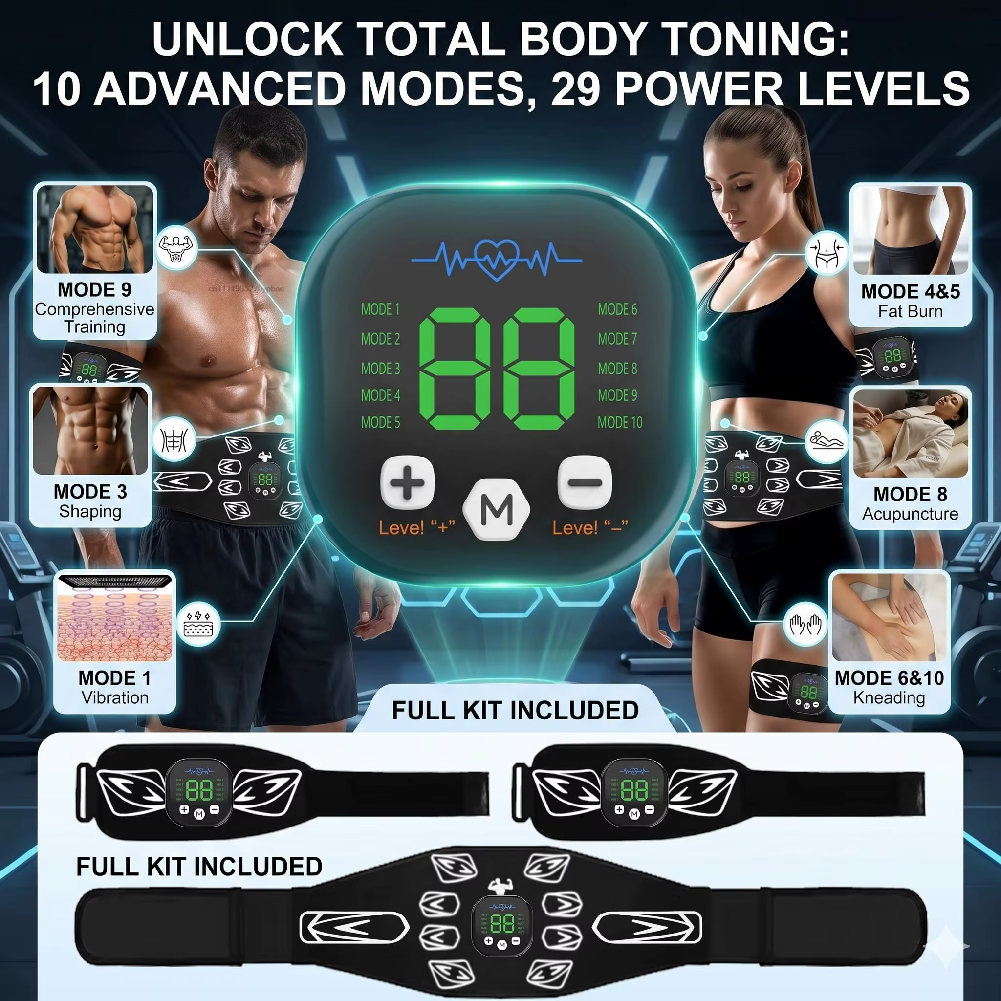 Stimulateur musculaire EMS - Ceinture de tonification abdominale, entraîneur abdominal, équipement de fitness à domicile pour renforcer les muscles centraux