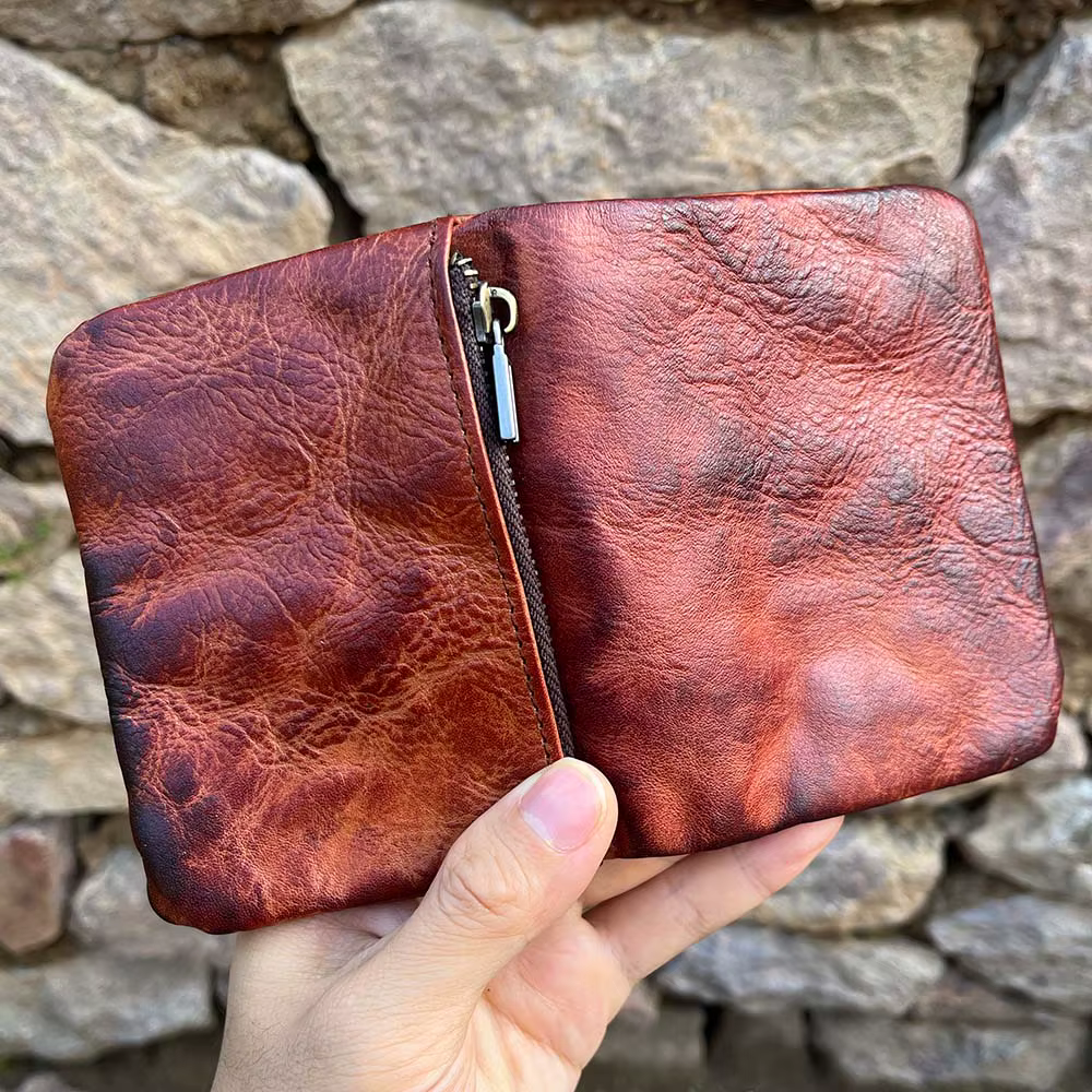 Portefeuille en cuir véritable fait main pour hommes et femmes, style vintage