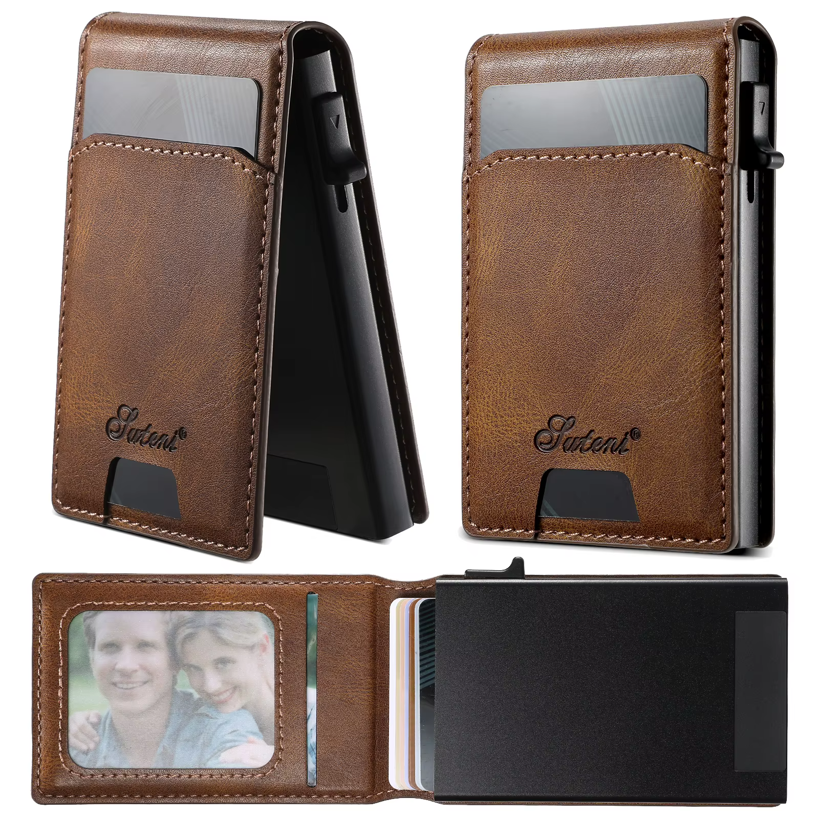 SUTENI portefeuille pour hommes porte-carte magnétique portefeuille support en cuir support pressant le bouton éjecère automatiquement la carte