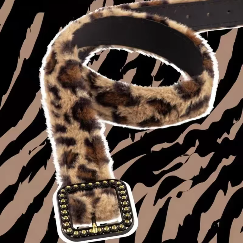 Ceinture en fourrure de cow-girl léopard pour hommes et femmes