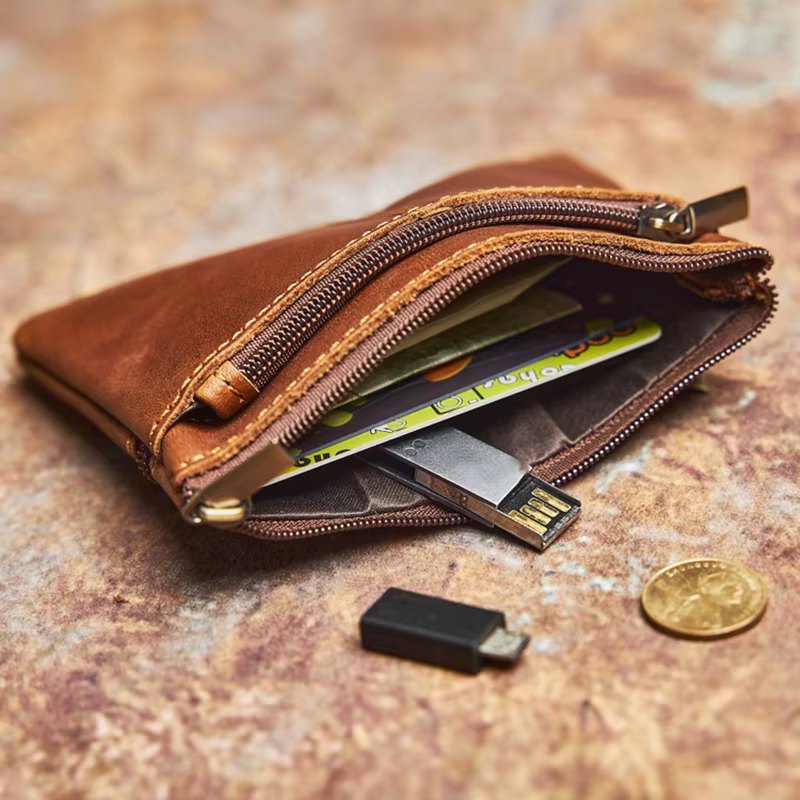Porte-monnaie en cuir véritable pour homme et femme