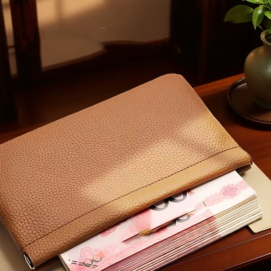 Portefeuille long vintage en PU à fermeture automatique avec grande pochette de rangement pour billets et pièces