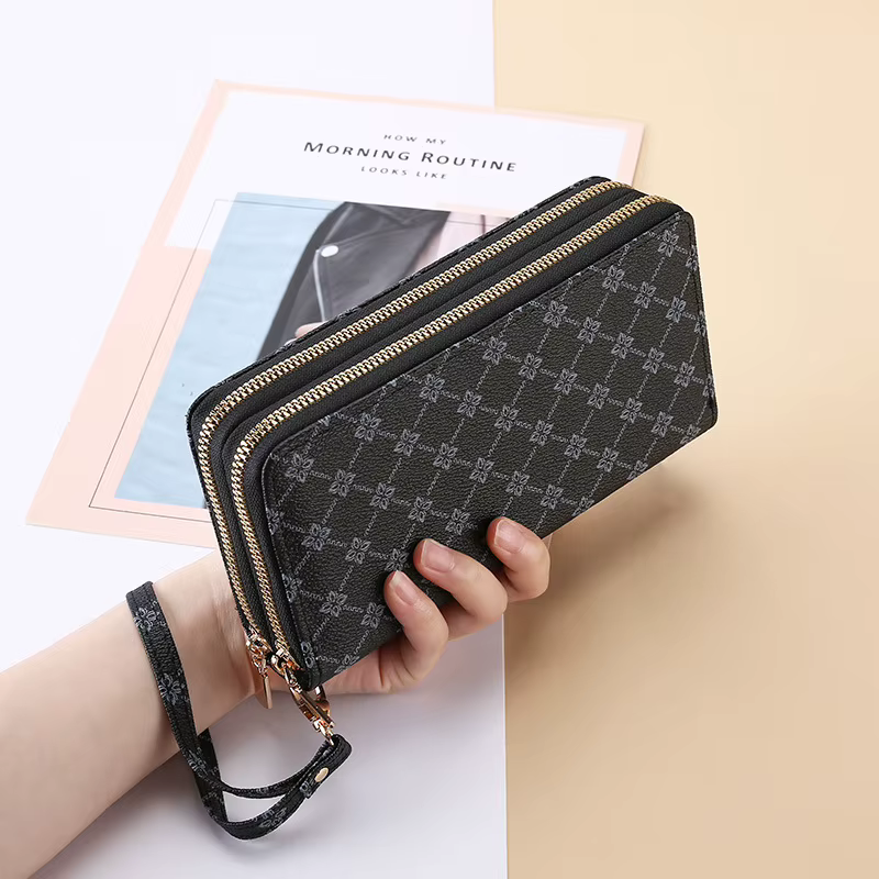 Portefeuille Long de grande capacité imprimé tendance, portefeuille multifonctionnel européen et américain à fermeture éclair, mode rétro, grand portefeuille à fermeture éclair
