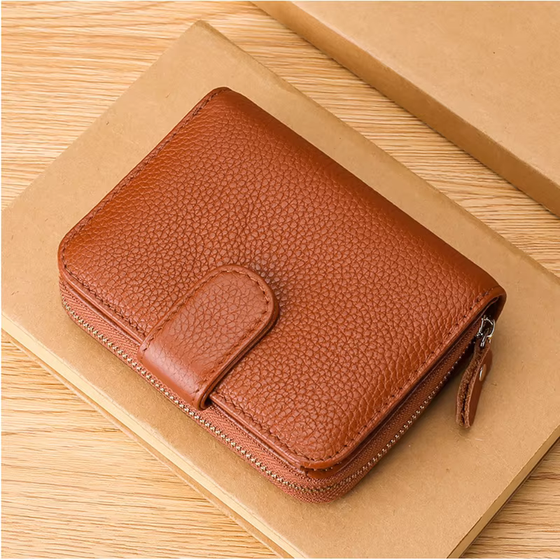 Portefeuille en cuir véritable hommes femmes multi-fonctionnel première couche peau de vache RFID porte-monnaie