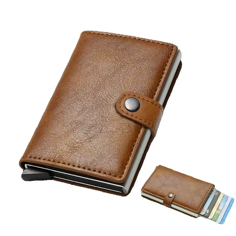 Portefeuille porte-cartes en fibre de carbone pour homme, RFID intelligent, fin, minimaliste, avec système pop-up, petit portefeuille noir en métal