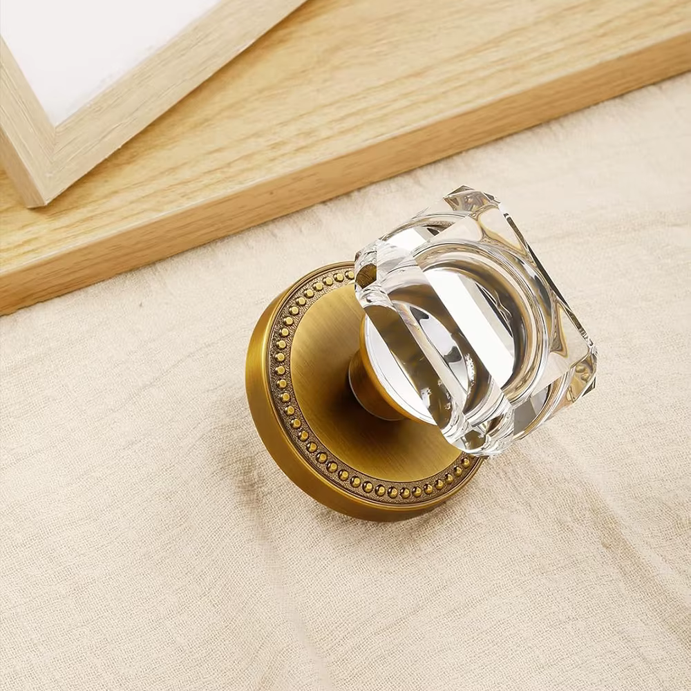 Poignée de porte intérieure, poignée en cristal, sans serrure, sans clé, un ensemble, or bronze argent avec accessoires