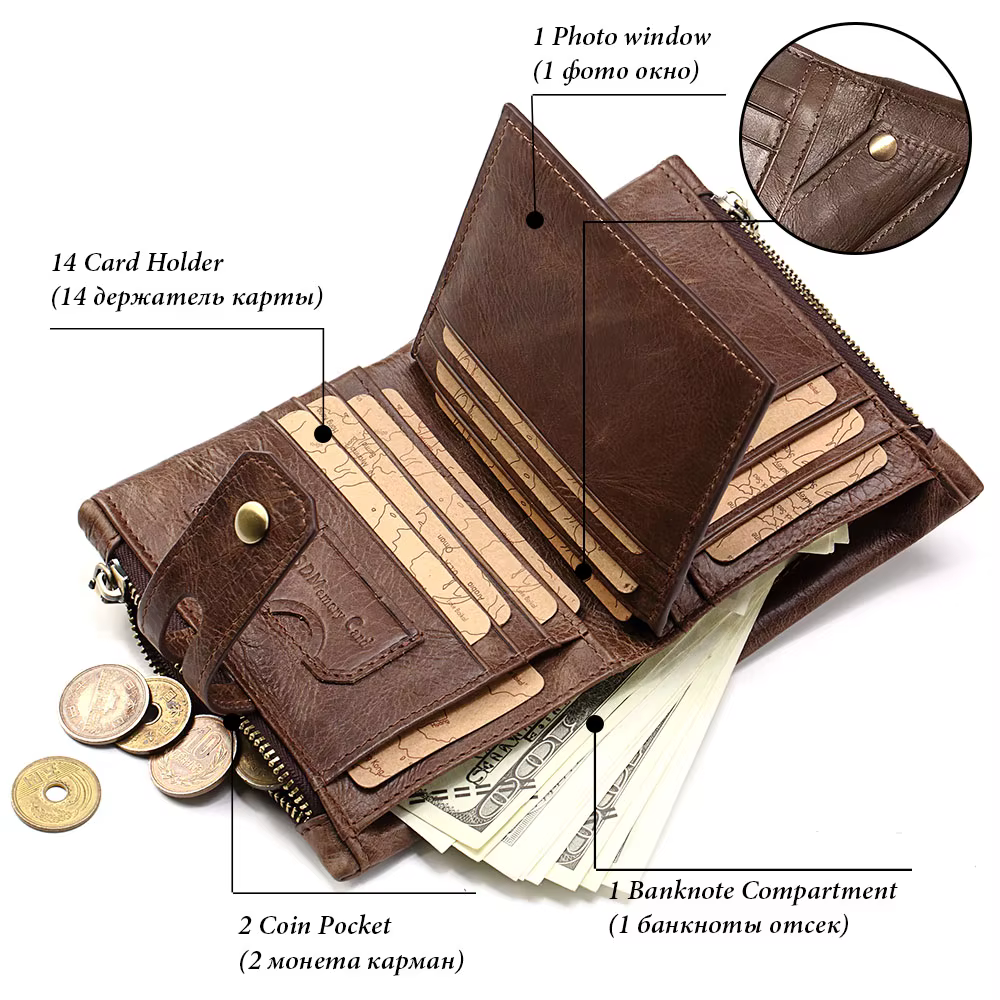 HUMERPAUL portefeuille rétro pour hommes RFID en cuir véritable moraillon porte-carte à glissière porte-monnaie court à deux volets hommes femmes Portomonee