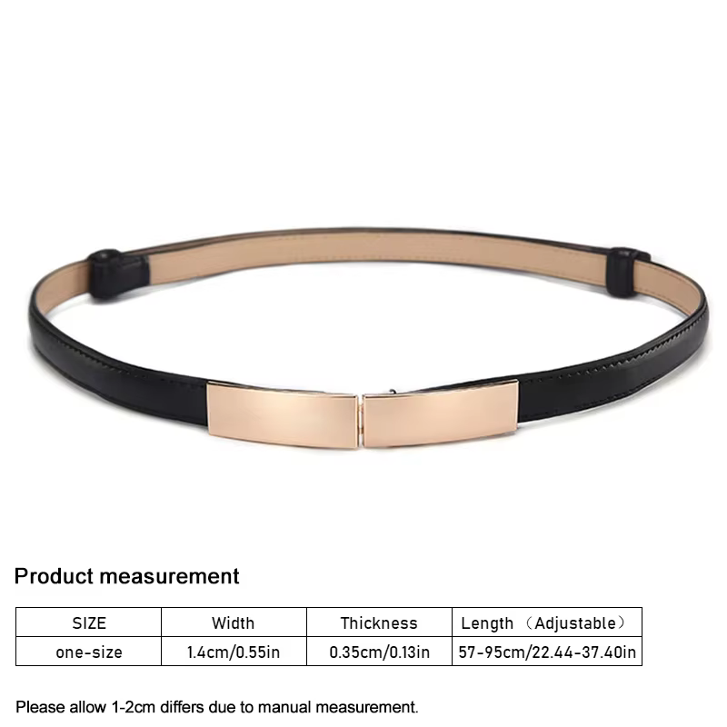 Ceinture robe Simple polyvalente mode femmes en cuir mince maigre métal or élastique boucle