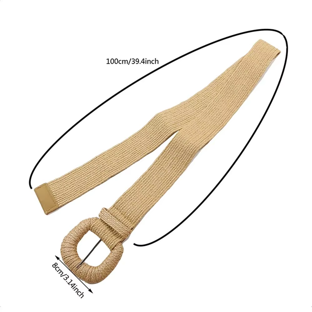 Été automne taille ceinture rétro tissé boucle ardillon ceintures Style bohème tressé large ceinture Pp paille herbe ceinture taille sangle