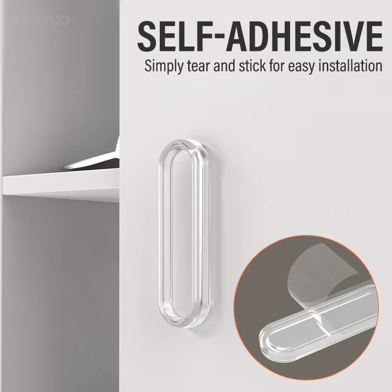 Poignée de porte invisible autocollante transparente en PU souple pour portes coulissantes, armoires de cuisine, portes en verre et tiroirs