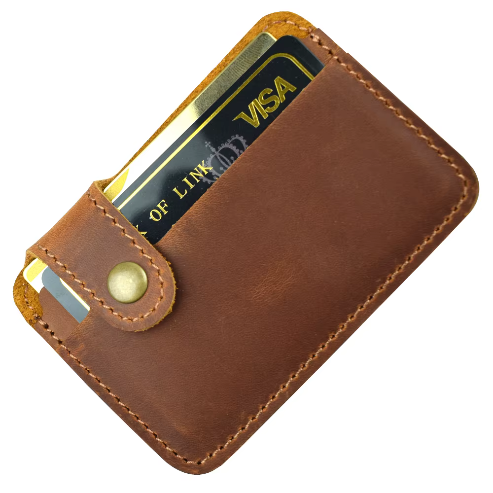Porte-cartes en cuir Vintage avec fermeture à pression