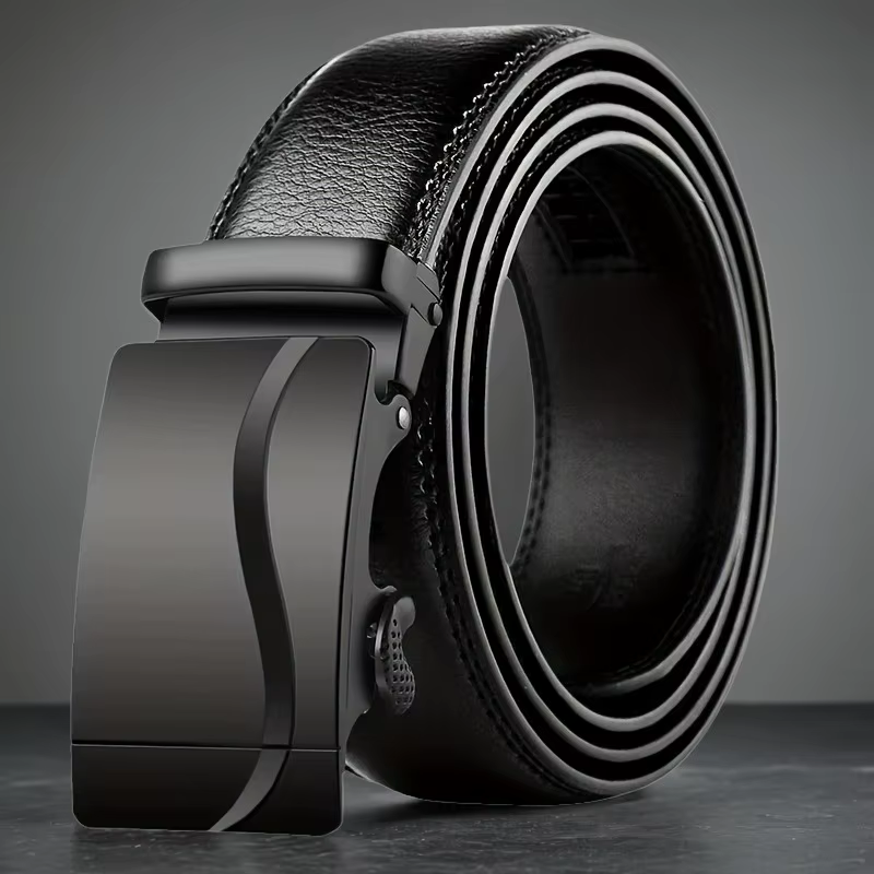 Ceinture en cuir pour homme avec boucle automatique en alliage métallique