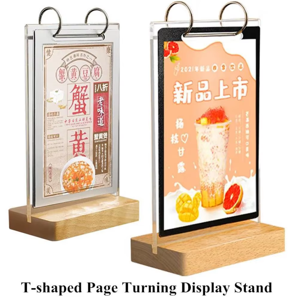 A4 210x297MM Page tournant Restaurant Menu porte-papier support Photo Photo affiche cadre bois acrylique signe support présentoir