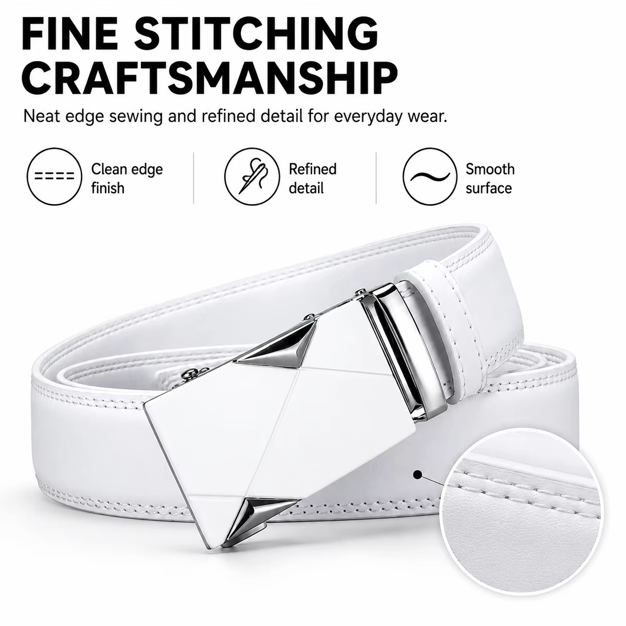 Ceinture en cuir PU blanc pour homme