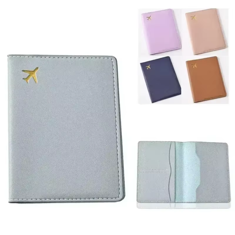 Porte-passeport en cuir PU de couleur unie pour femmes et hommes