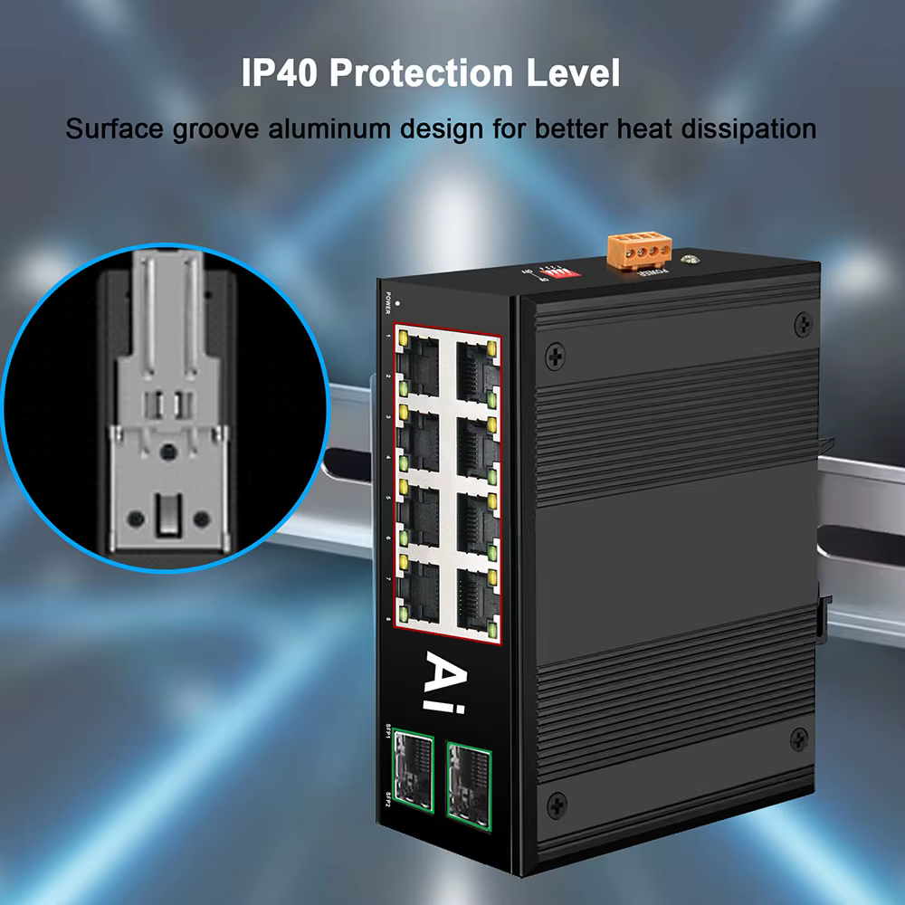 Commutateur Ethernet industriel Gigabit POE commutateur industriel réseau 6/10 ports 10/100/1000Base-T DIN IP40 commutateur réseau extérieur
