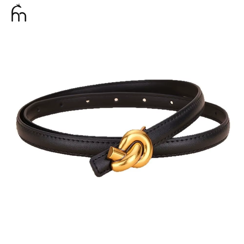 Ceinture à nœud en cuir véritable pour femmes