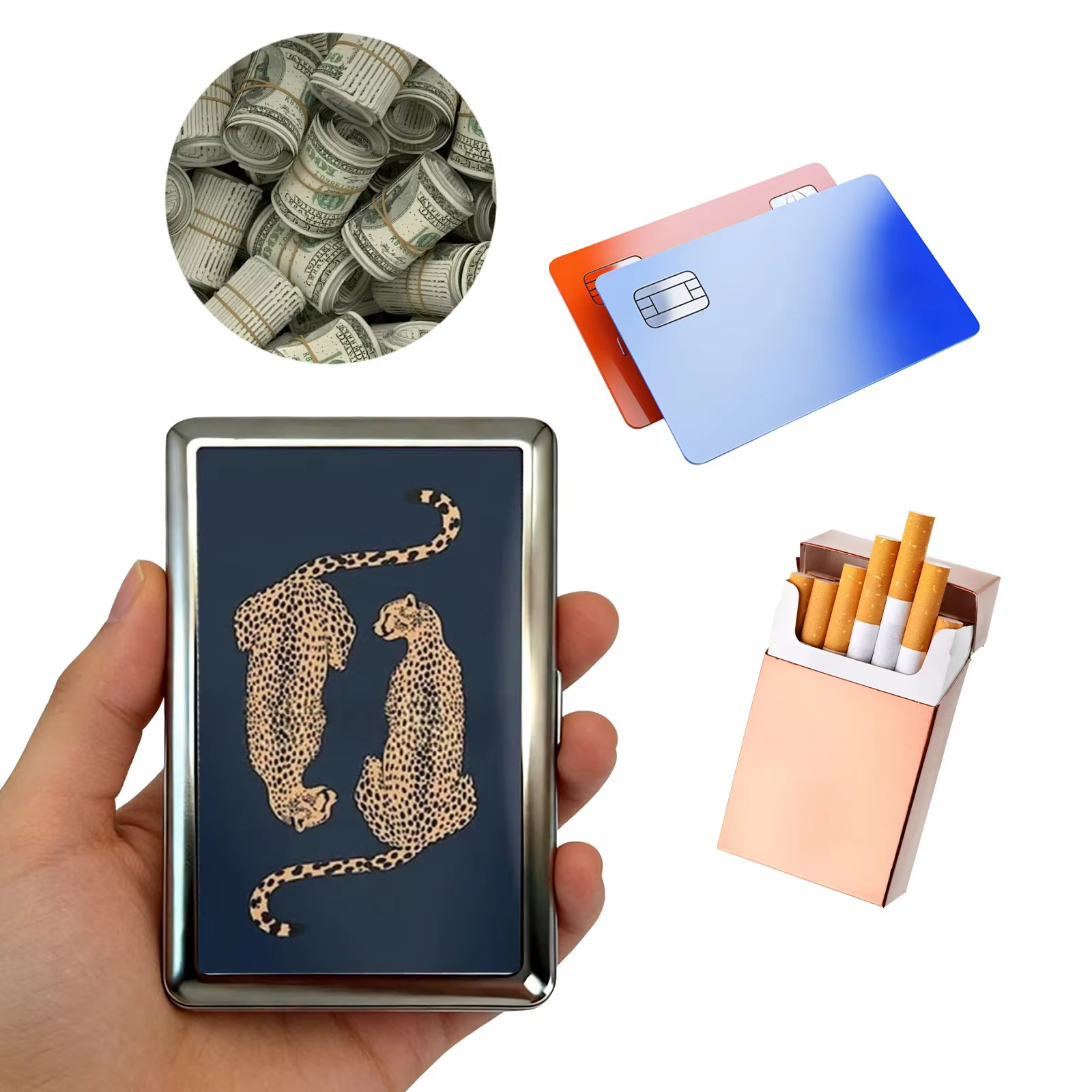Porte-cartes multifonctionnel avec illustration Art Déco à clipser facilement