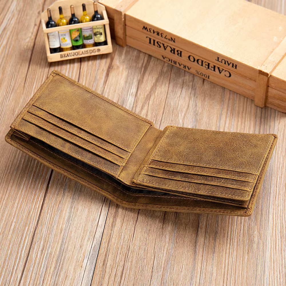 Portefeuille court en cuir pour homme YETTIES avec blocage RFID | Porte-monnaie vintage à double rabat avec sécurité anti-magnétique