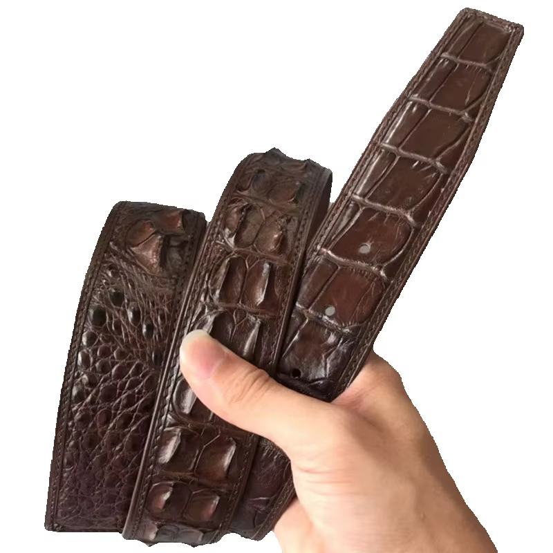 Ceintures marron en peau de crocodile authentique pour hommes