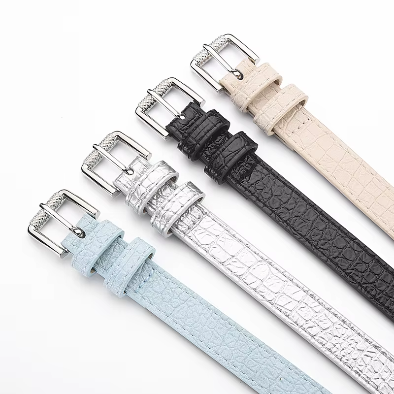 Ceinture fine en cuir PU noir pour femmes