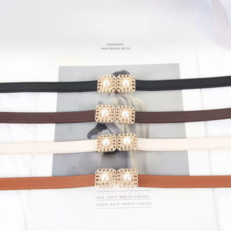 Ceinture pour femme rétro à la mode avec chaîne et perles, ceinture décorative polyvalente pour manteaux et robes, boucle en métal, ceinture en cuir fine pour femme