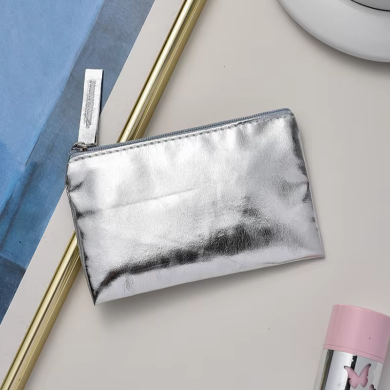 Argent or PU cuir porte-monnaie portefeuille Simple mode étanche sac à monnaie Portable porte-carte clé pièce écouteur pochette