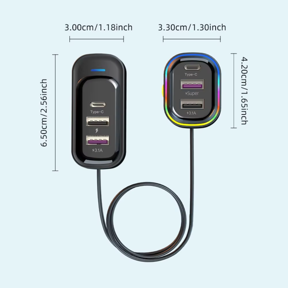 Chargeur rapide de voiture à 6 ports avec 3 Ports d'extension de siège arrière, adaptateur USB multi-appareils pour téléphones et appareils électroniques, accès intérieur de voiture