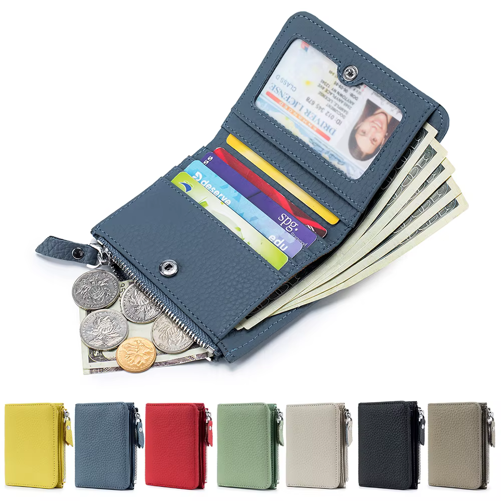Portefeuille court en cuir véritable pour hommes et femmes