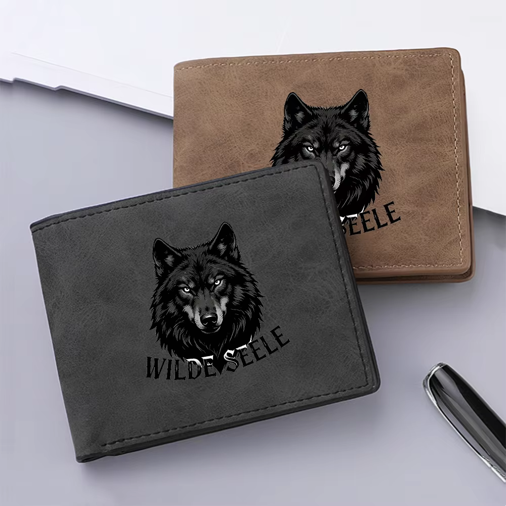 Portefeuille homme mini slim imprimé tête de loup