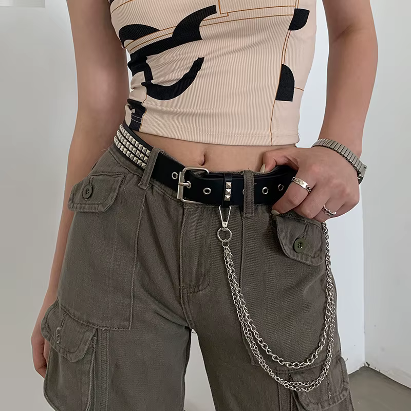 Ceinture Punk Noire en Cuir PU Cloutée pour Homme