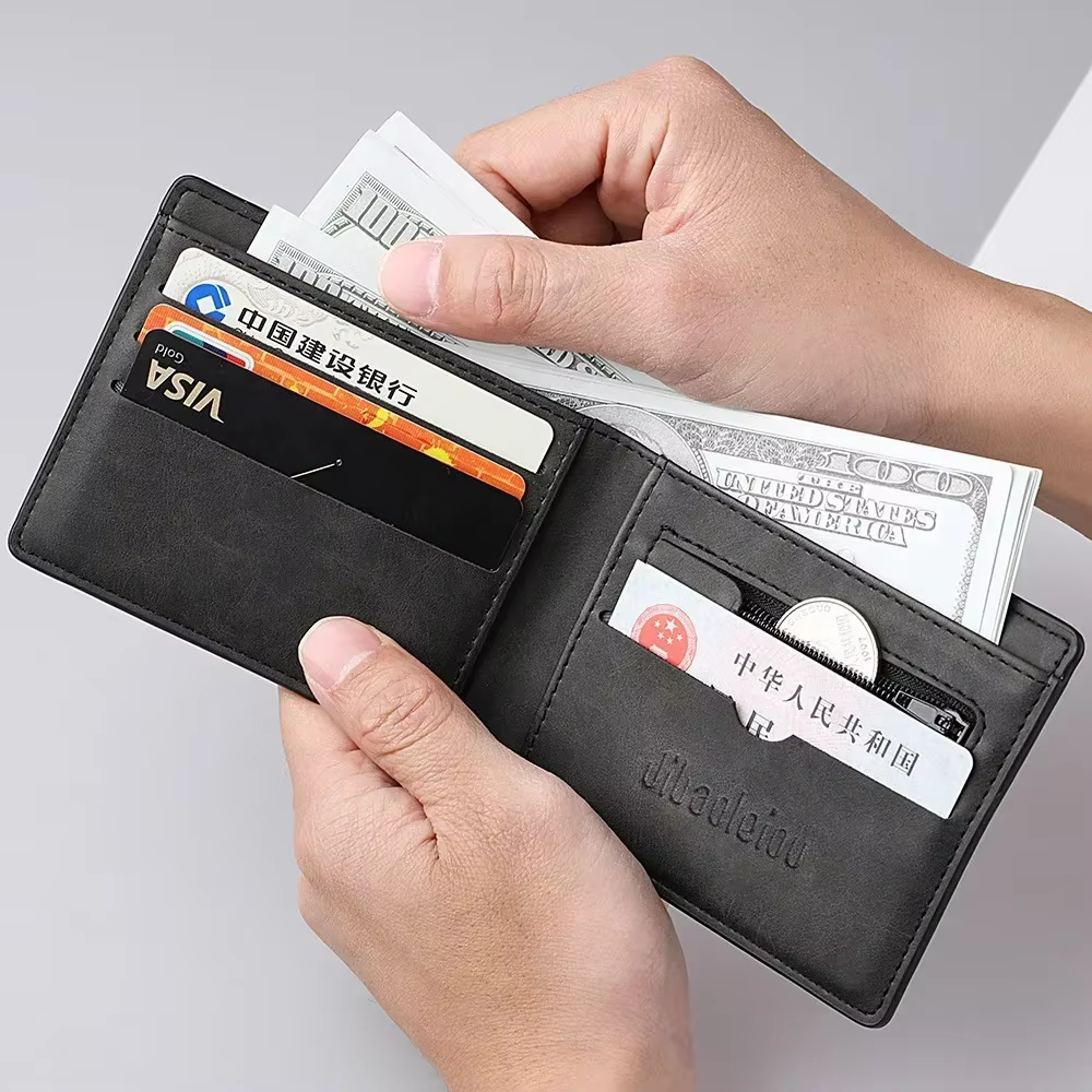 2025 nouveau portefeuille hommes véritable cuir PU mâle court fermeture éclair Simple
