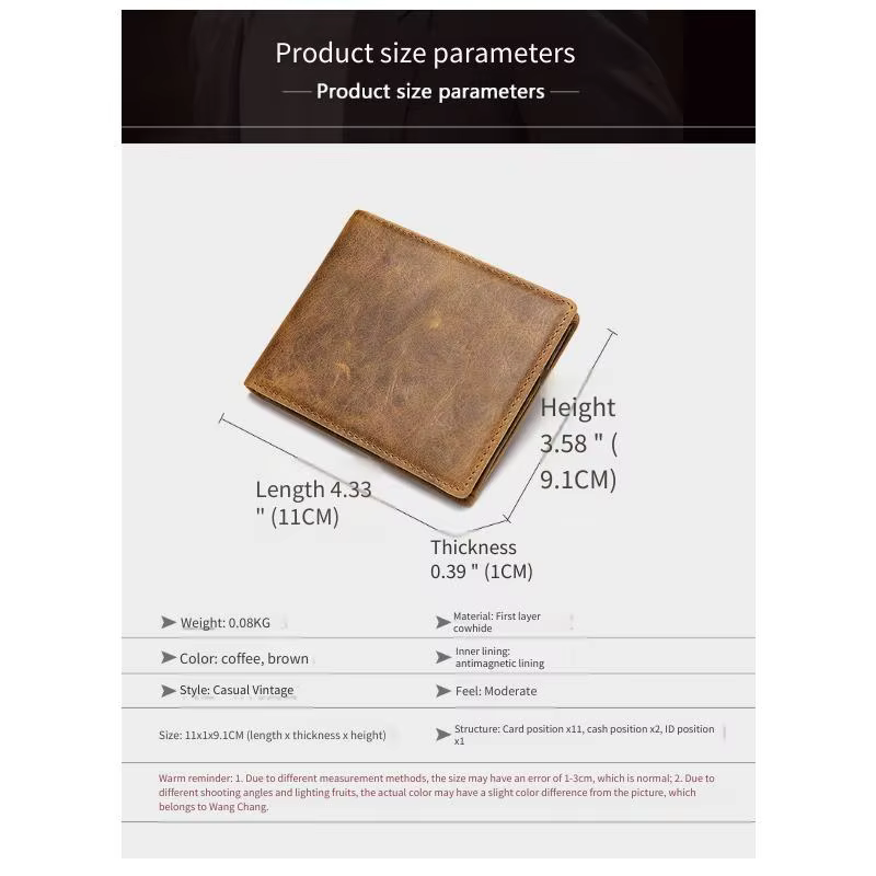 Portefeuille court en cuir pour homme YETTIES avec blocage RFID | Porte-monnaie vintage à double rabat avec sécurité anti-magnétique