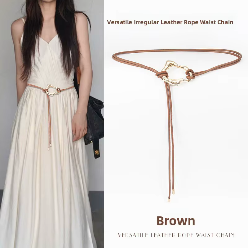 Ceinture de taille en cuir souple avec boucle dorée pour femmes