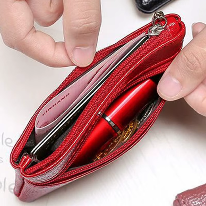 Porte-monnaie en cuir avec fermeture éclair pour hommes et enfants