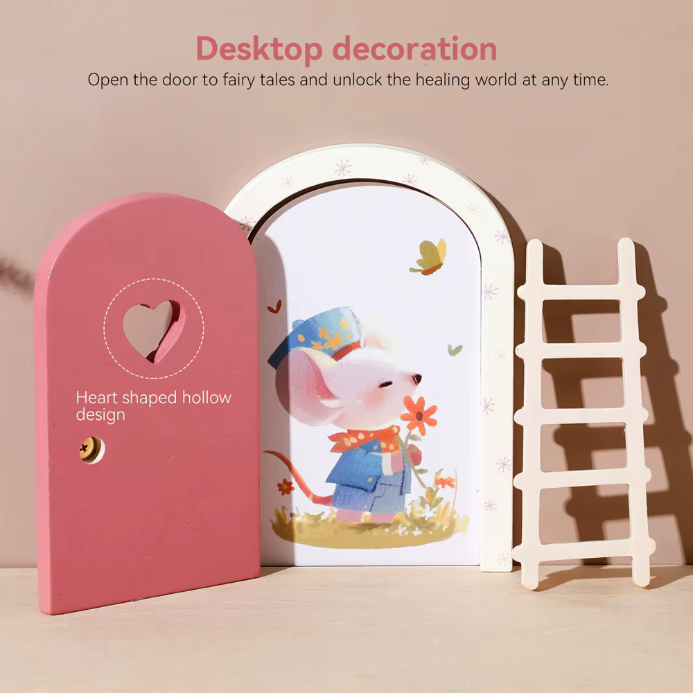 Décoration de porte d'elfe de dessin animé, maison de poupée, Mini décorations pour la maison, porte d'elfe féerique en bois, décoration de style féerique, ornements artisanaux