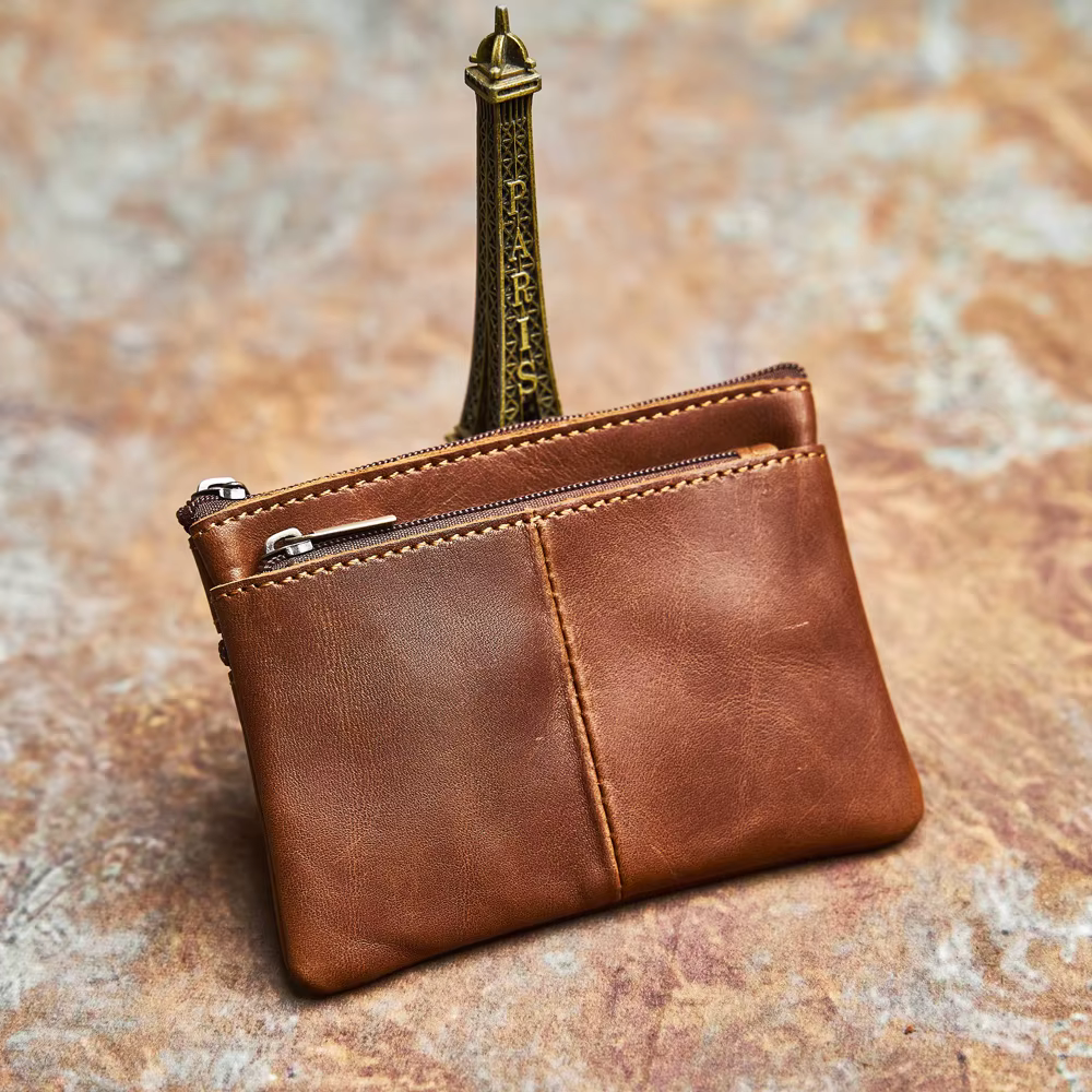Porte-monnaie en cuir véritable pour homme et femme