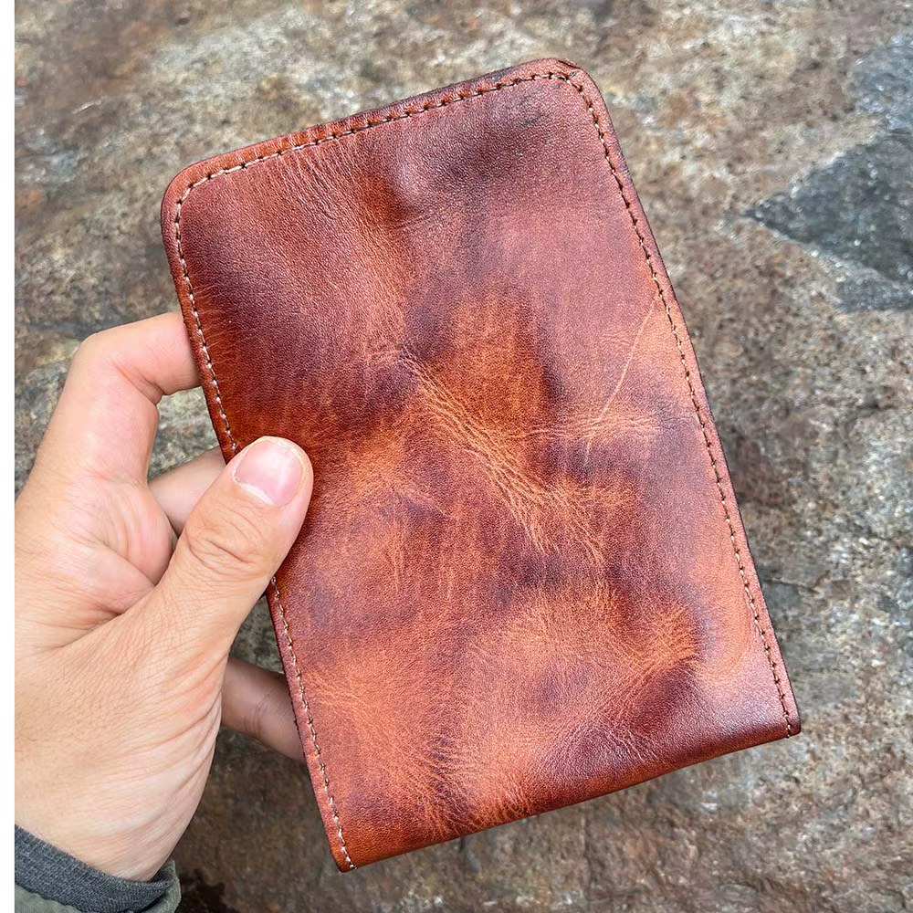 Brepostal-Portefeuille en cuir véritable rétro pour hommes et femmes
