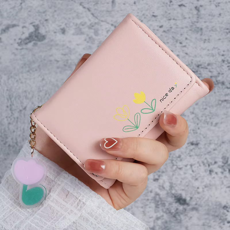 Nouveau petit portefeuille femmes en cuir court pliant