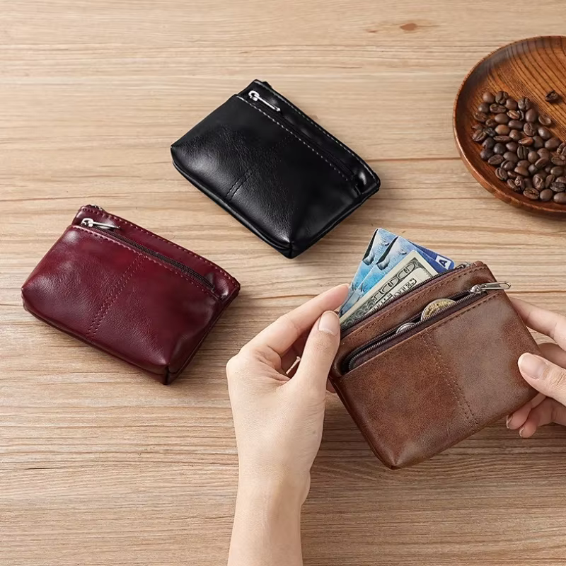 Porte-monnaie en cuir Mini portefeuille pour femmes hommes fermeture éclair sac d'argent porte-clés petit