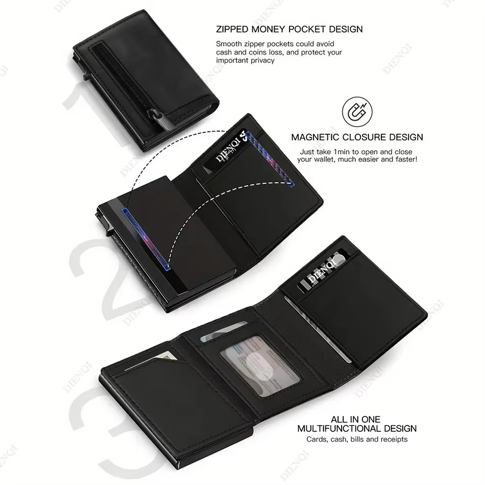 Rfid porte-carte de crédit portefeuille hommes porte-carte bancaire boîtier en aluminium en métal mince minimaliste Walet porte-monnaie portefeuilles intelligents pour hommes