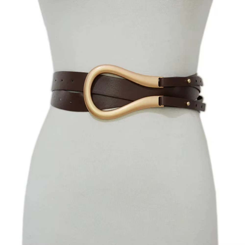 EnvironWomen-Robe skinny en cuir solide, double ceinture ronde