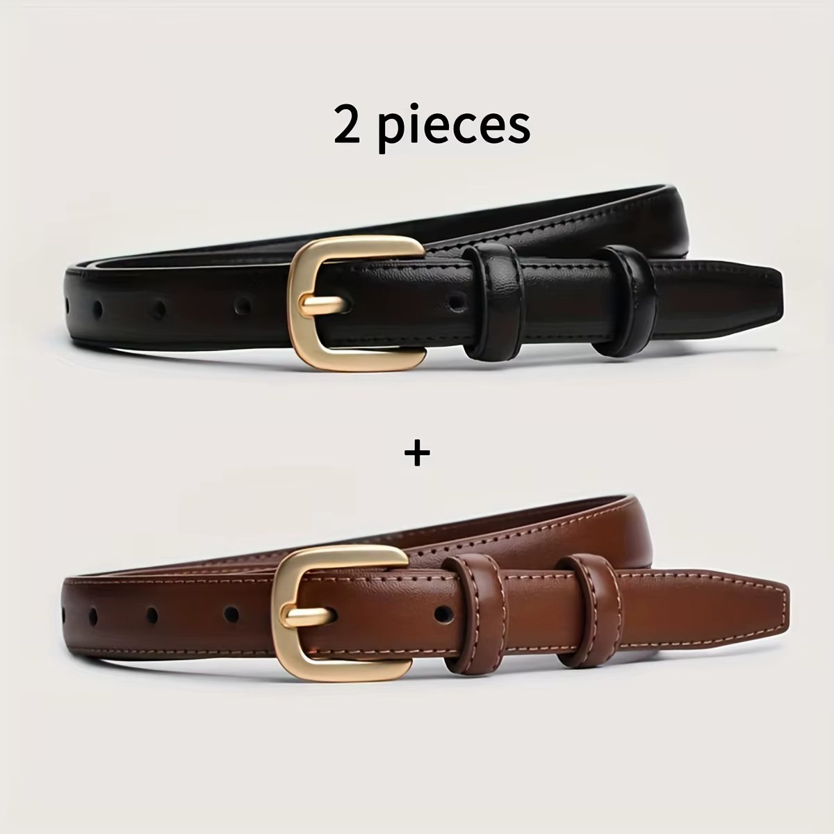 Lot de 2 ceintures décontractées et tendance, au design simple et haut de gamme, avec boucle à ardillon et double boucle, idéales pour le quotidien D2-ND222