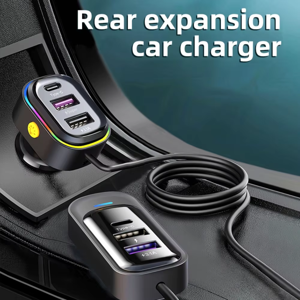Chargeur rapide de voiture à 6 ports avec 3 Ports d'extension de siège arrière, adaptateur USB multi-appareils pour téléphones et appareils électroniques, accès intérieur de voiture