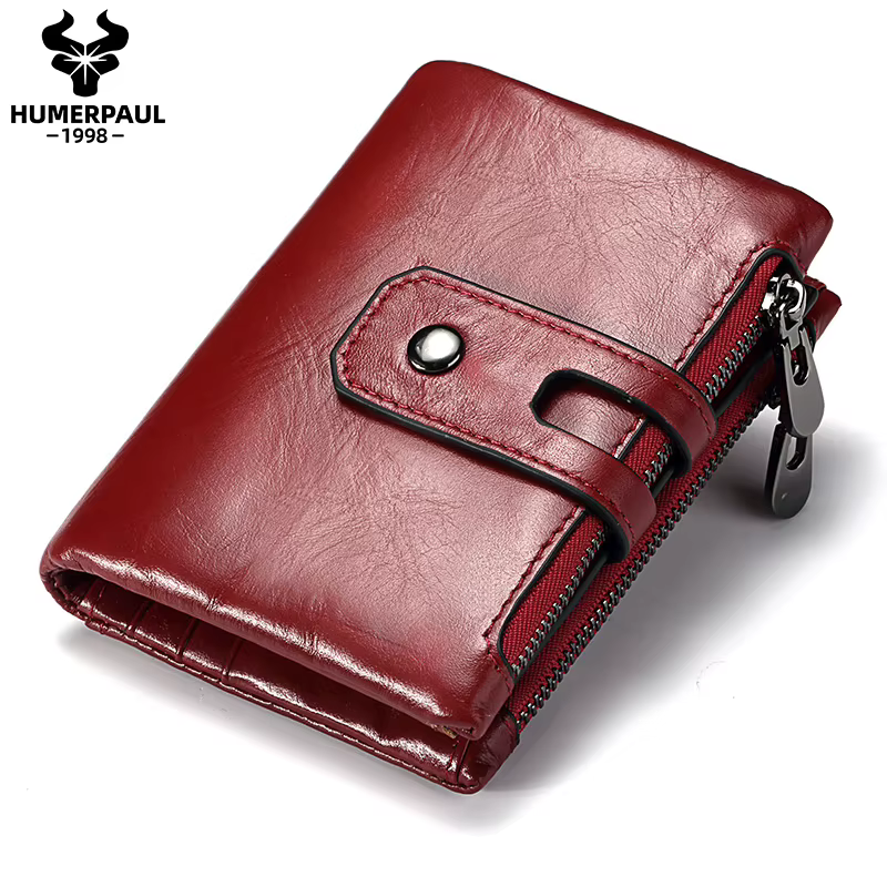 HUMERPAUL portefeuille rétro pour hommes RFID en cuir véritable moraillon porte-carte à glissière porte-monnaie court à deux volets hommes femmes Portomonee