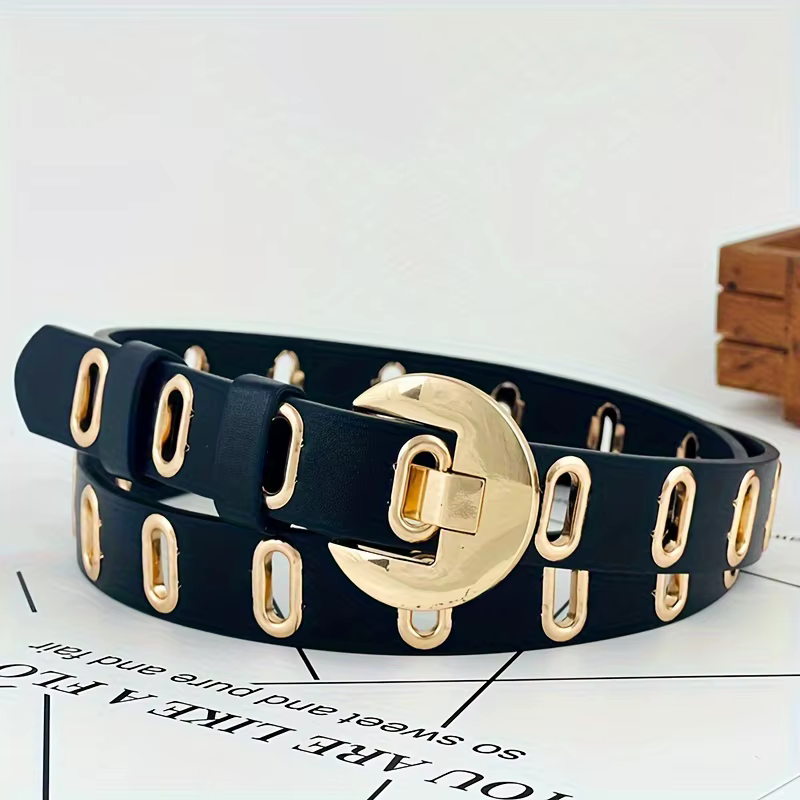 Ceinture tendance pour femme avec boucle croissant doré