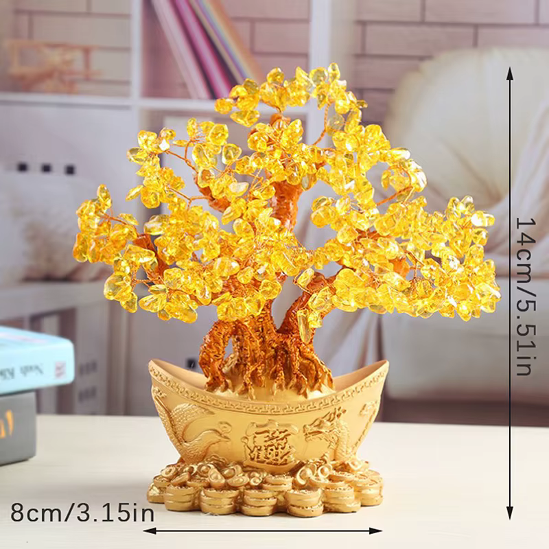 Arbre à argent porte-bonheur chinois avec lingot d'or, ornement d'arbre de fortune en cristal, ornement de richesse, décoration de table de bureau à domicile, artisanat britannique