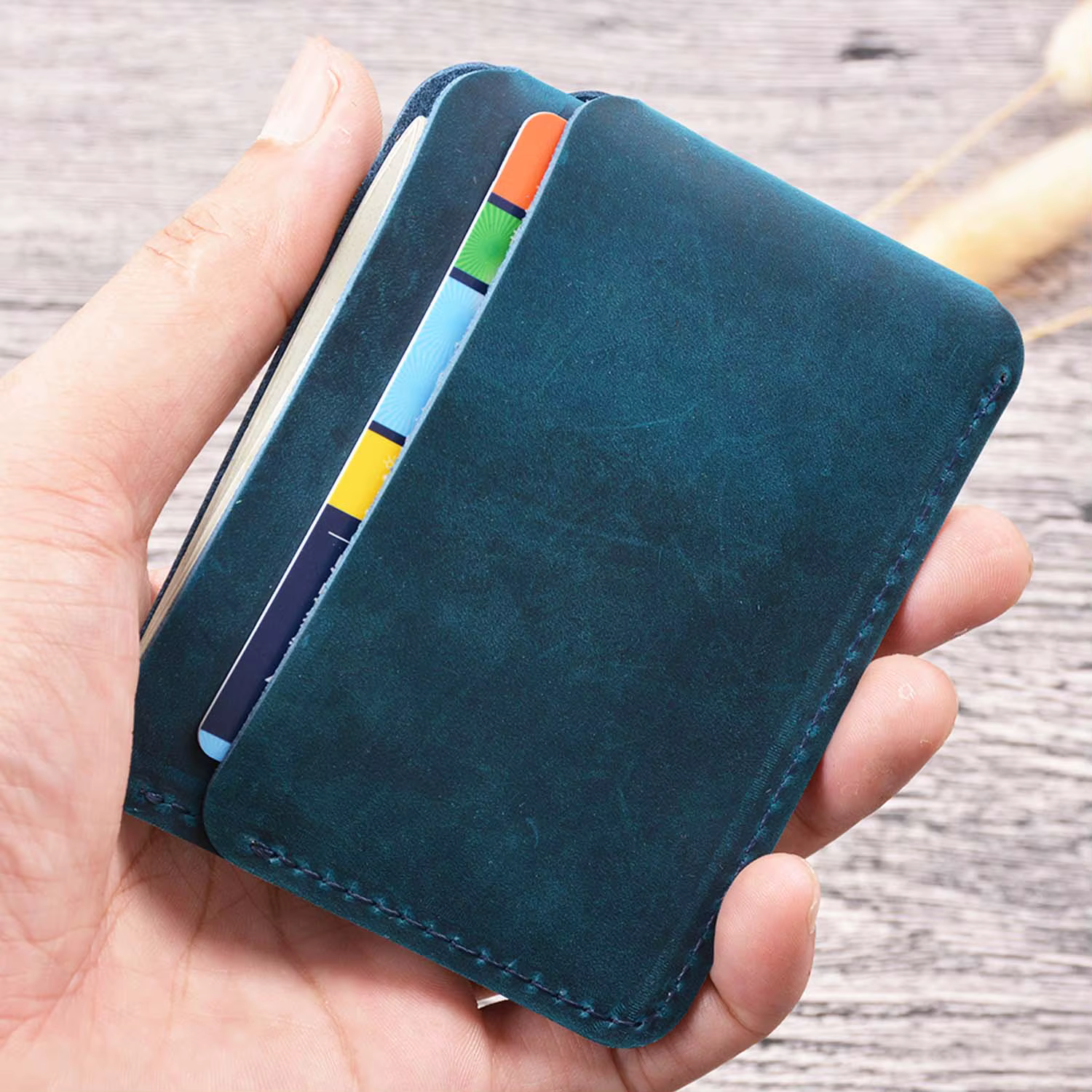 AIGUONIU portefeuille de cartes en cuir véritable pleine fleur Style Vintage Crazy Horse poche avant portefeuilles